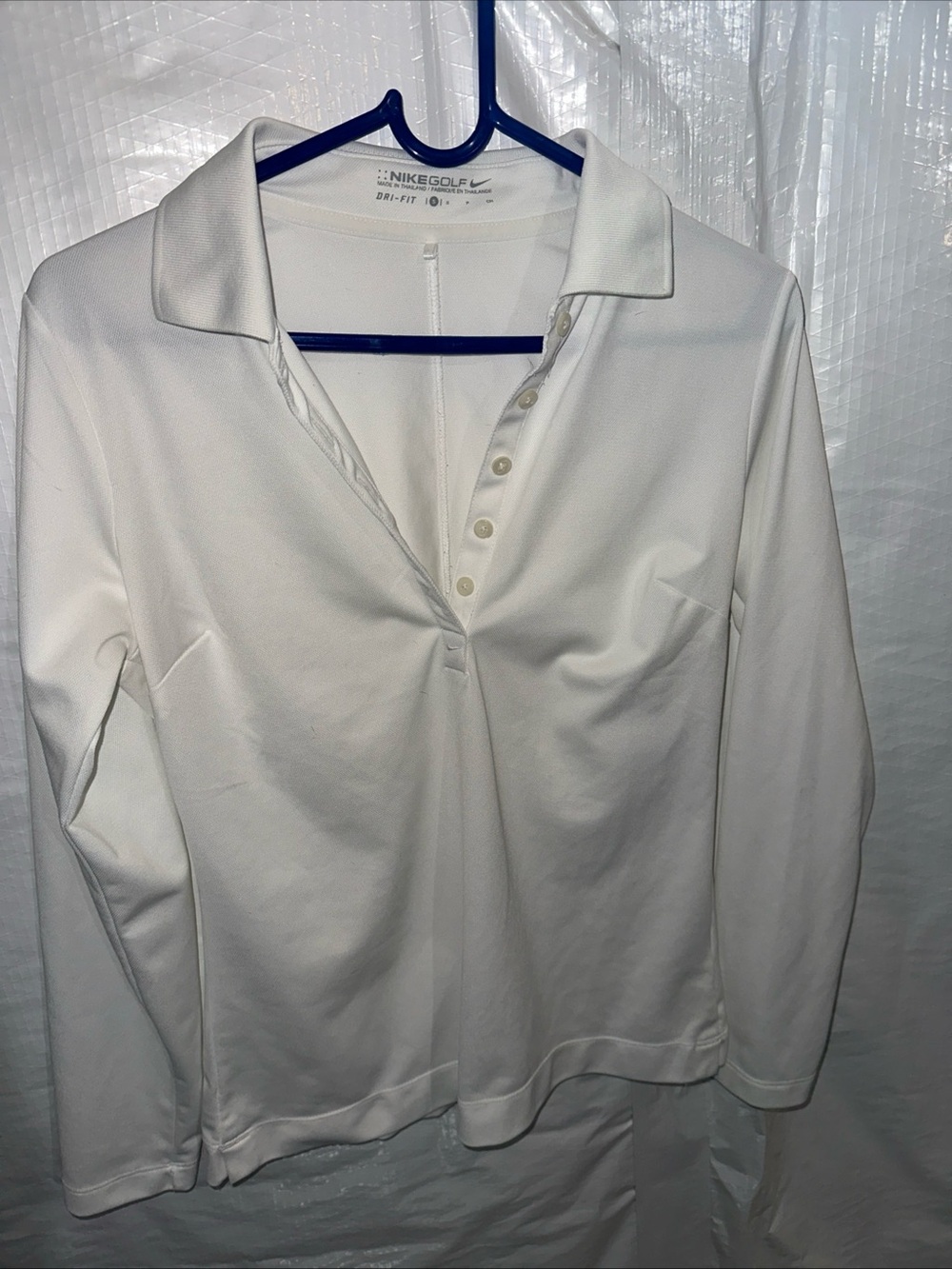 Nike White Long Sleeve Dri-FIT Polo Top